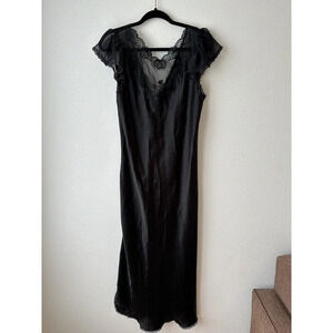Y2k Whimsygoth Fairy Grunge Satin Slip Dress Black Dark Romantic Lace Sheer Long